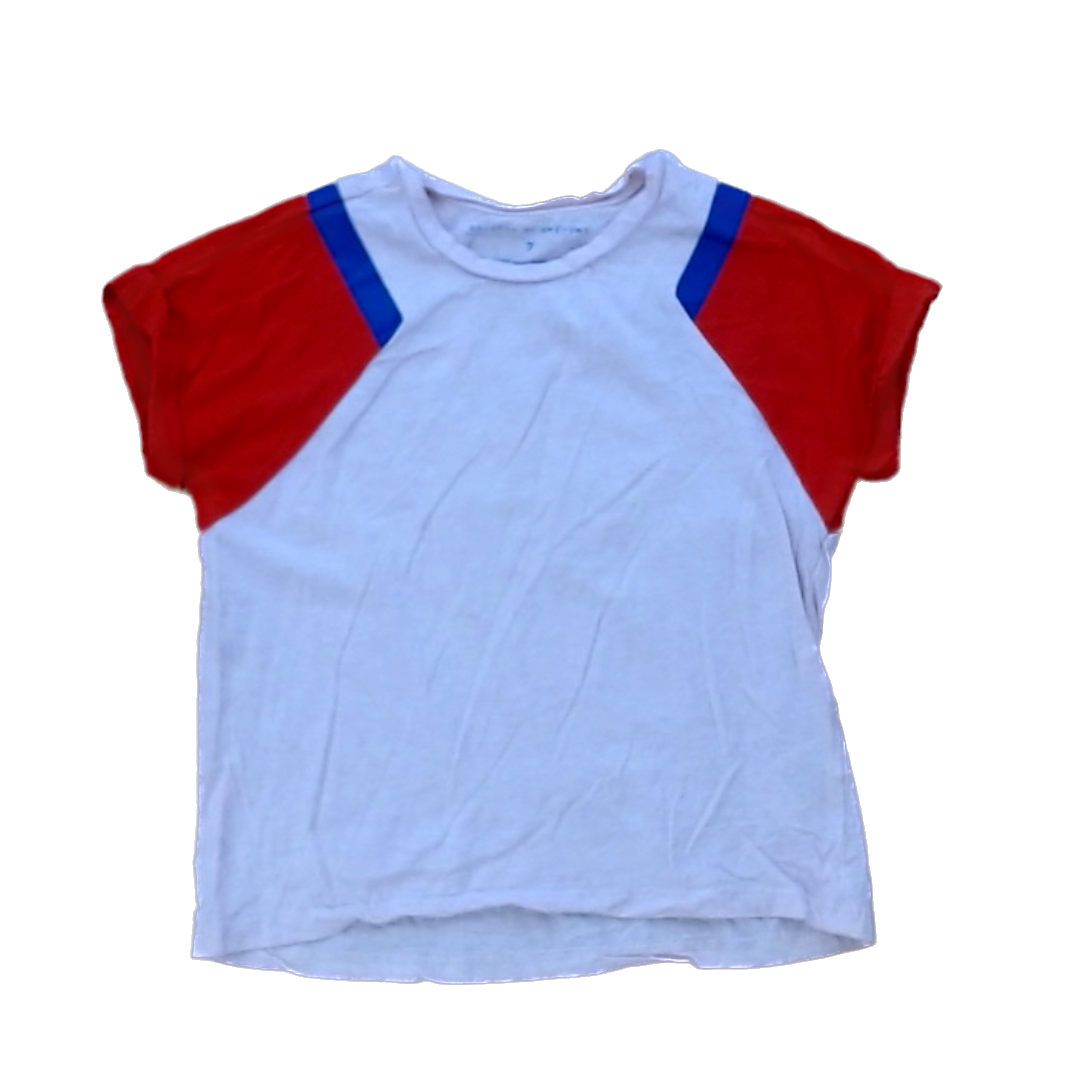 Rockets Of Awesome Girls Pink | Red and Blue Shoulder Short Sleeve Shirt Size: 7 Years Pink | Red and Blue Shoulder