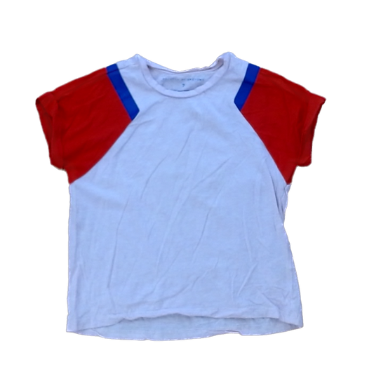Rockets Of Awesome Girls Pink | Red and Blue Shoulder Short Sleeve Shirt Size: 7 Years Pink | Red and Blue Shoulder