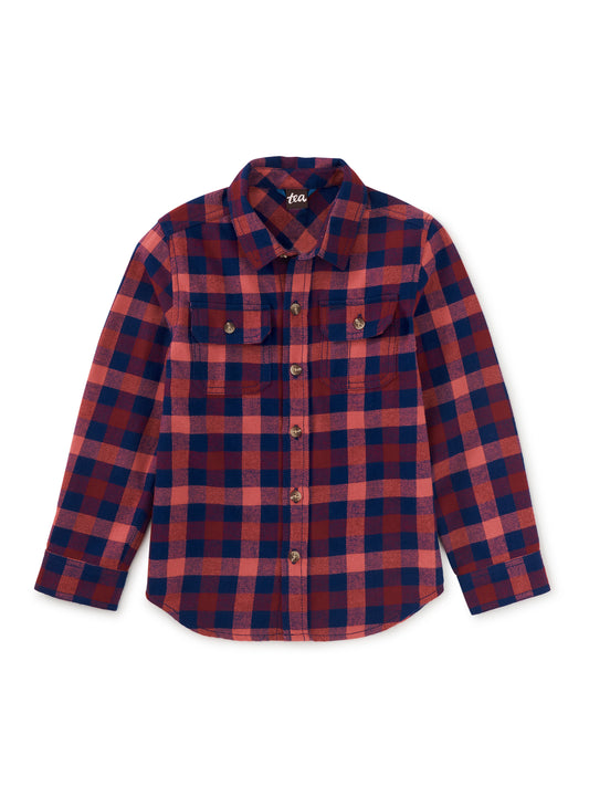 Tea Collection Boys Pink | Red Plaid Button Down Long Sleeve Size: 5T Pink | Red Plaid