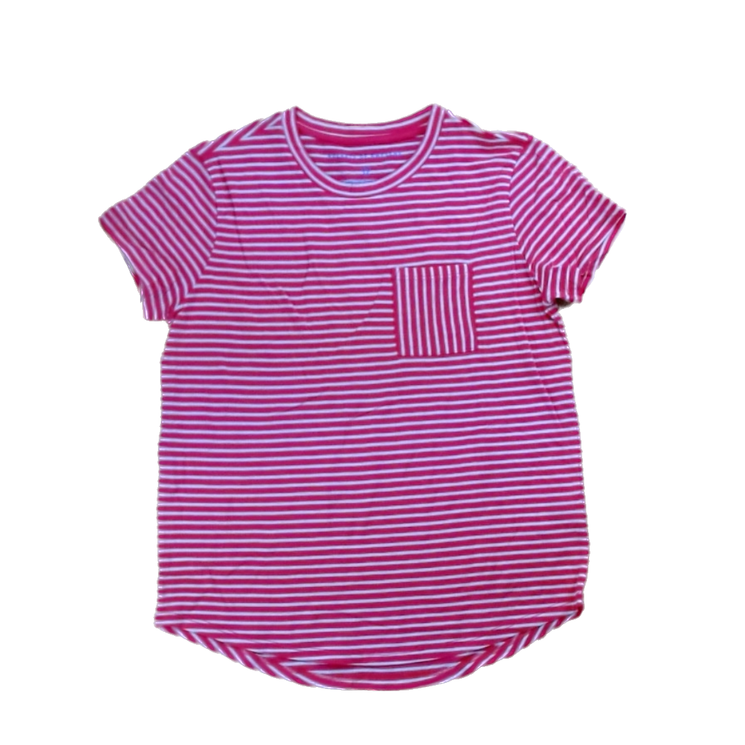 Rockets Of Awesome Girls Pink Red |White Stripes Short Sleeve Shirt Size: 12 Years Pink Red |White Stripes