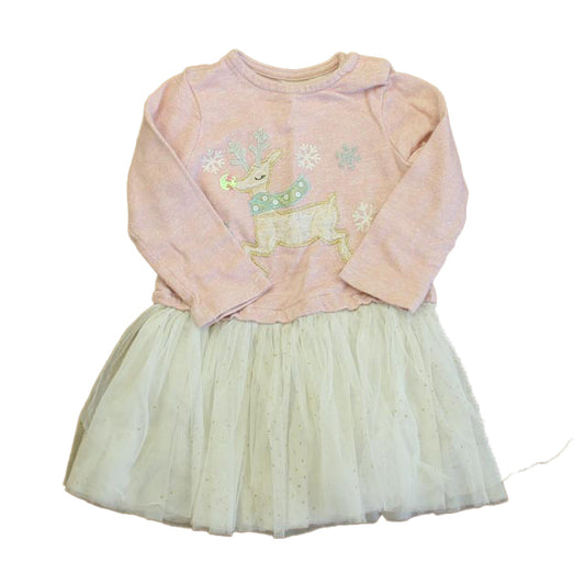 Mudpie Girls Pink Reindeer Dress Size: 24 Months