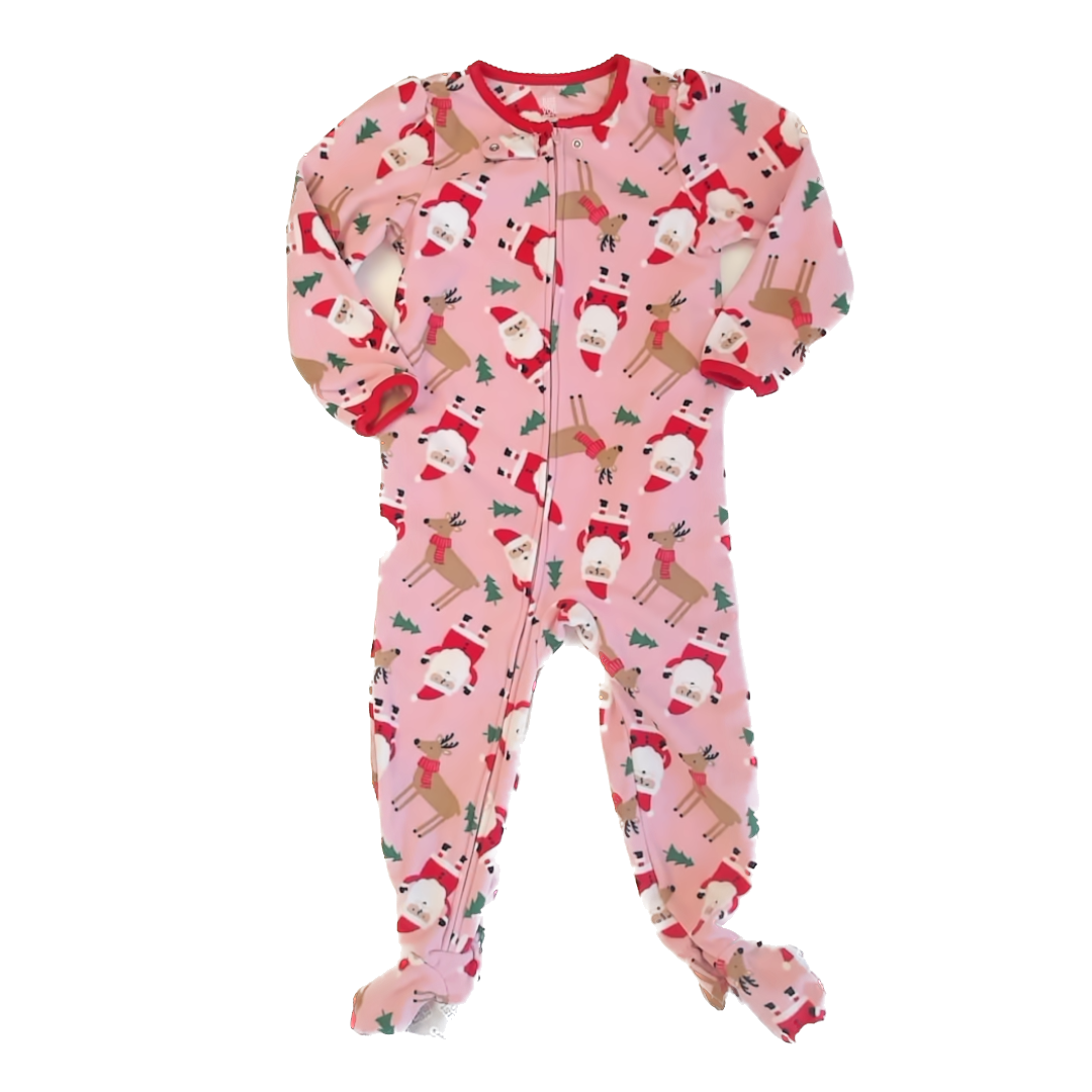 Carter''s Girls Pink Santa Fleece 1-piece footed Pajamas Size: 4T Pink Santa Fleece
