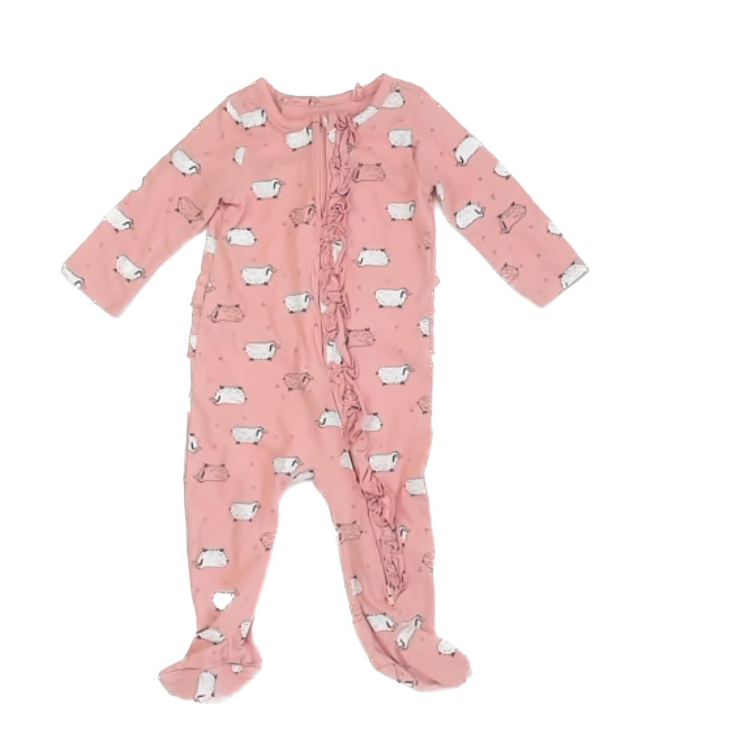 Jessica Simpson Girls Pink | Sheep 1-piece footed Pajamas Size: 6-9 Months Pink | Sheep