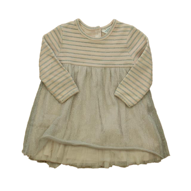 Boden Girls Pink | Silver Stripe Dress Size: 3-6 Months Pink | Silver Stripe