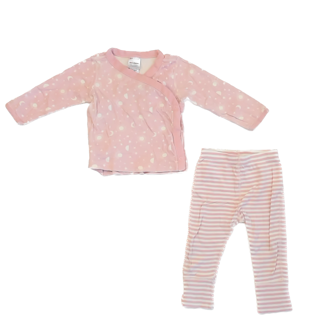 Hanna Andersson Girls Pink | Stars & Moon 2-piece Pajamas Size: 12-18 Months Pink | Stars & Moon