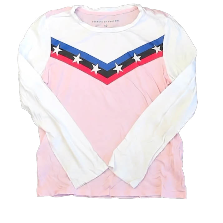 Rockets Of Awesome Girls Pink | Stars | Stripes Long Sleeve T-Shirt Size: 10 Years Pink | Stars | Stripes