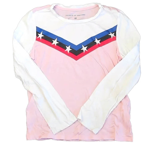 Rockets Of Awesome Girls Pink | Stars | Stripes Long Sleeve T-Shirt Size: 10 Years Pink | Stars | Stripes