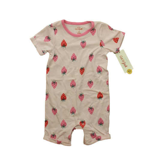 Cat & Jack Girls Pink Strawberries Romper Size: 18 Months