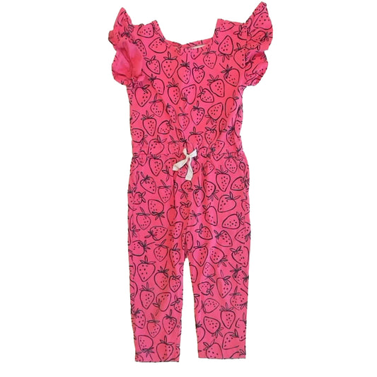 Tea Collection Girls Pink Strawberries Romper Size: 3T Pink Strawberries