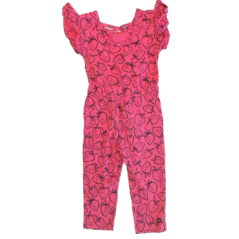 Tea Collection Girls Pink Strawberries Romper Size: 3T Pink Strawberries