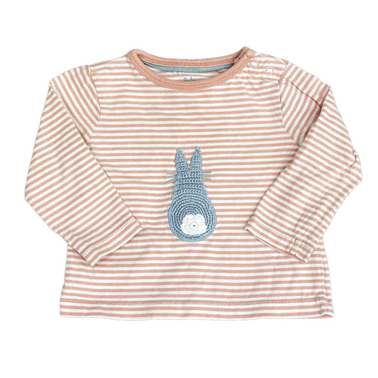 Boden Girls Pink Stripe | Blue Bunny Long Sleeve T-Shirt Size: 3-6 Months