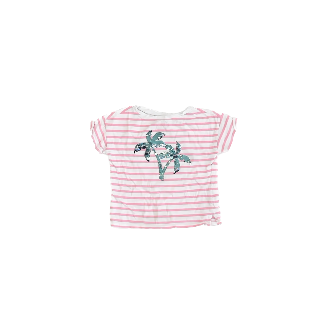 Gap Girls Pink Stripe | Palm Tree Short Sleeve Shirt Size: S (6-7) Pink Stripe | Palm Tree