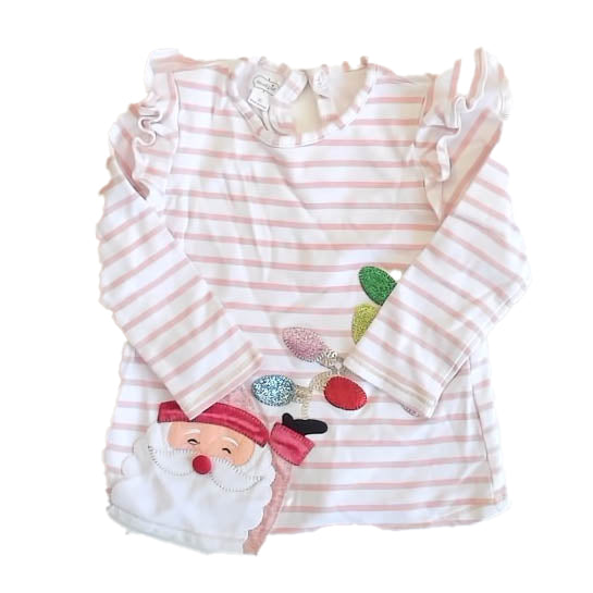 Mudpie Girls Pink Stripe Santa Long Sleeve Shirt Size: 3T Pink Stripe Santa