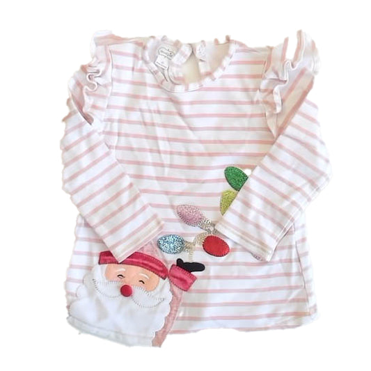 Mudpie Girls Pink Stripe Santa Long Sleeve Shirt Size: 3T Pink Stripe Santa
