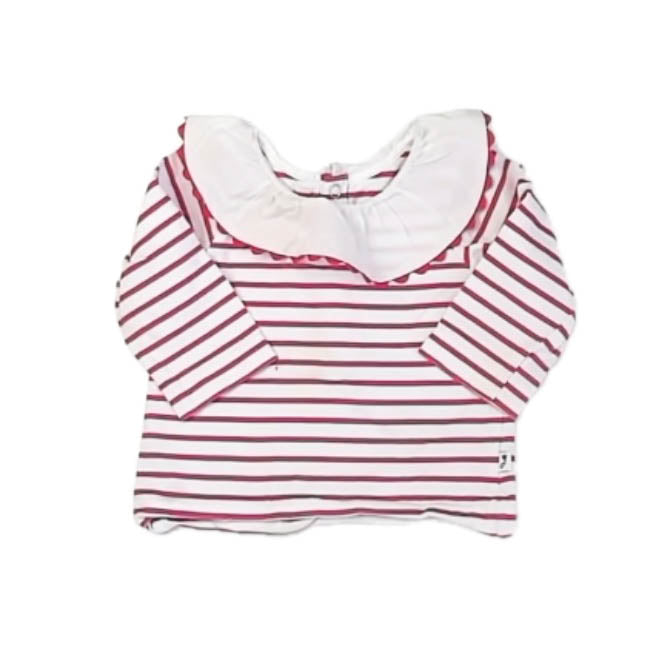 Jacadi Girls Pink Stripe Long Sleeve Shirt Size: 6 Months Pink Stripe