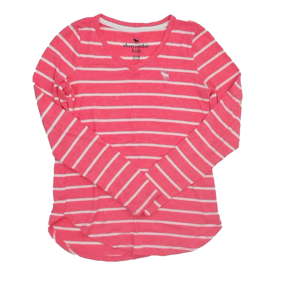 Abercrombie Girls Pink Stripe Long Sleeve Shirt Size: 13-14 Years Pink Stripe