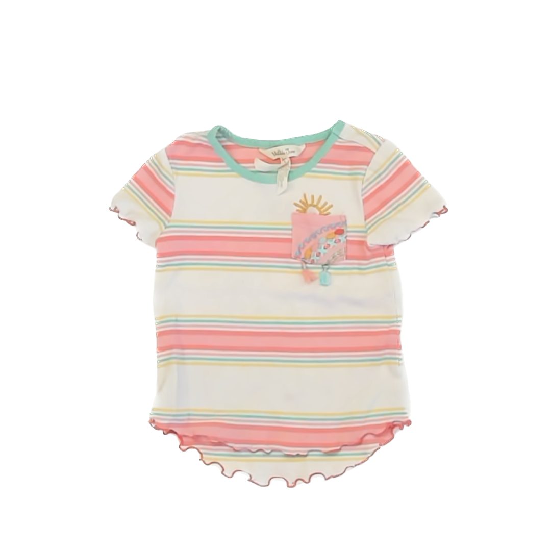 Matilda Jane Girls Pink Teal Stripe Short Sleeve Shirt Size: 4T Pink Teal Stripe