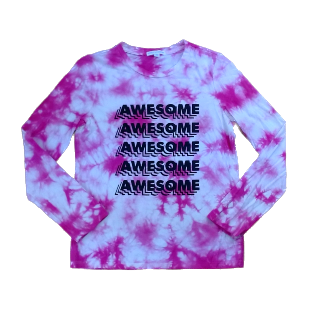 Rockets Of Awesome Girls Pink Tie-Dye | Awesome Long Sleeve T-Shirt Size: 12 Years Pink Tie-Dye | Awesome