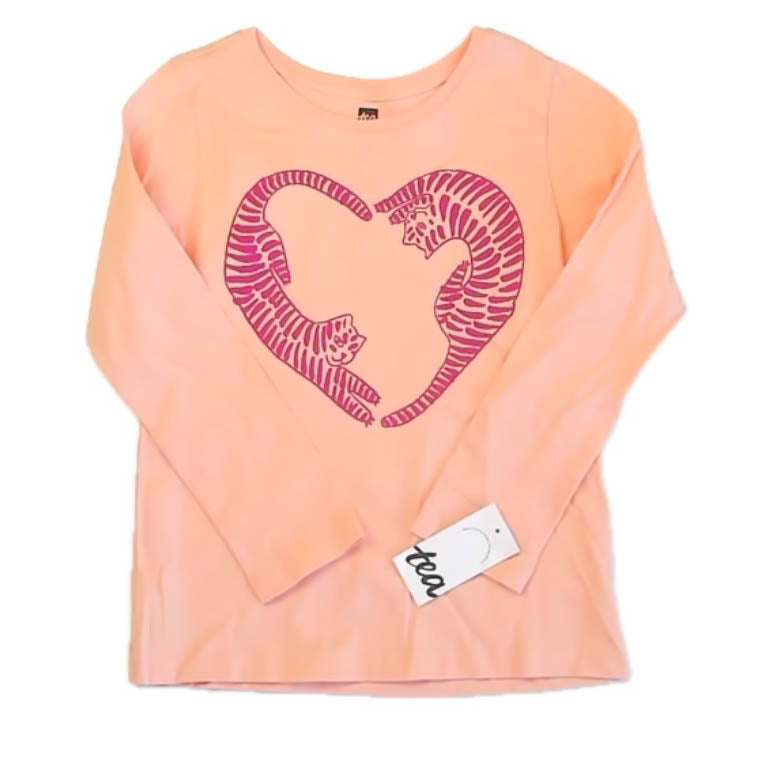 Tea Collection Girls Pink Tiger Heart Long Sleeve T-Shirt Size: 5T Pink Tiger Heart