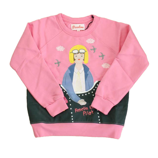 Pre-owned - New with Tags: Piccolina Girls Pink Trailblazer | Amelia Earhart Sweatshirt size: 6-14 Years