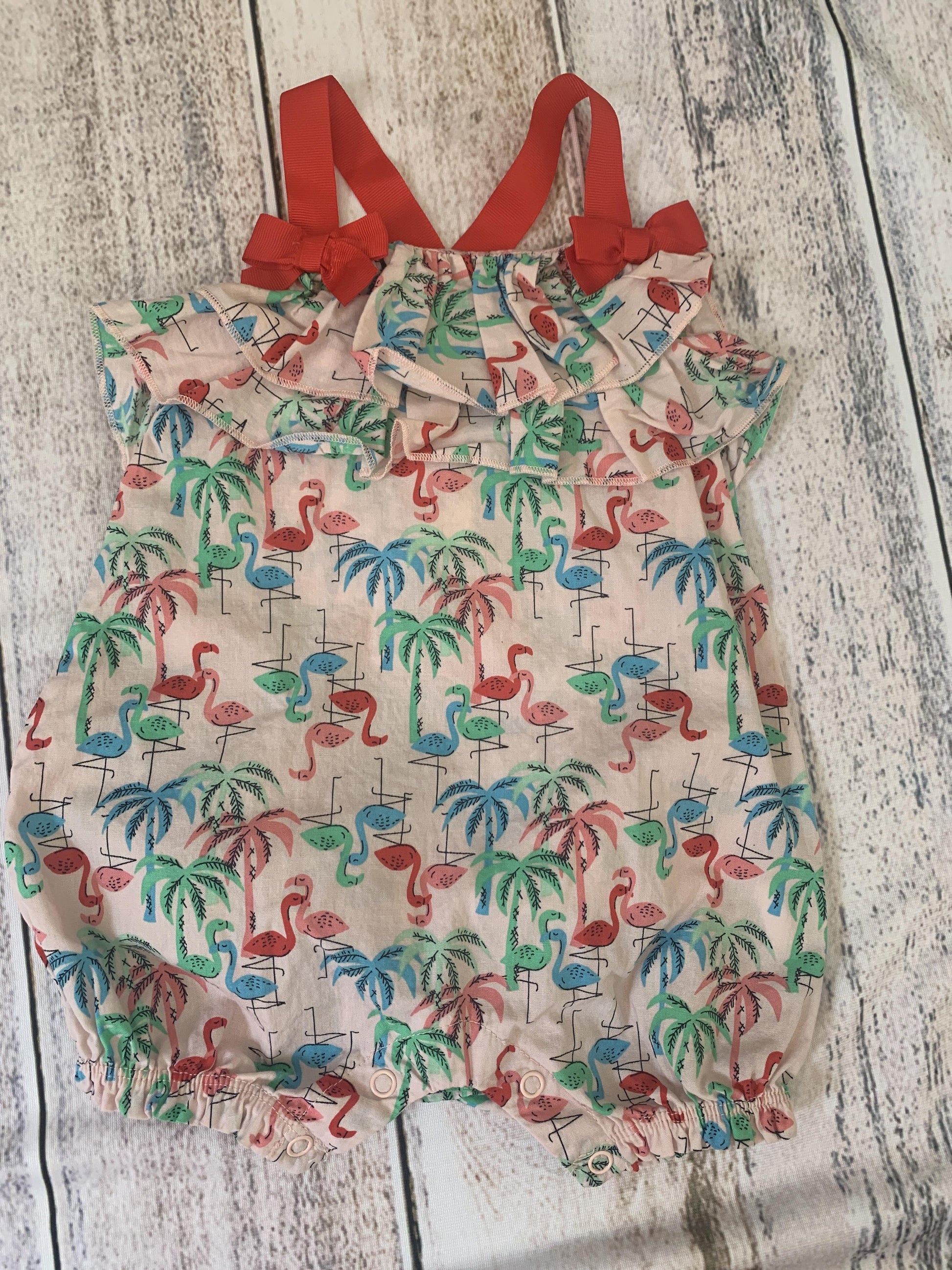 First Impressions Girls pink | Tropical Romper Size: 6-9 months pink | Tropical