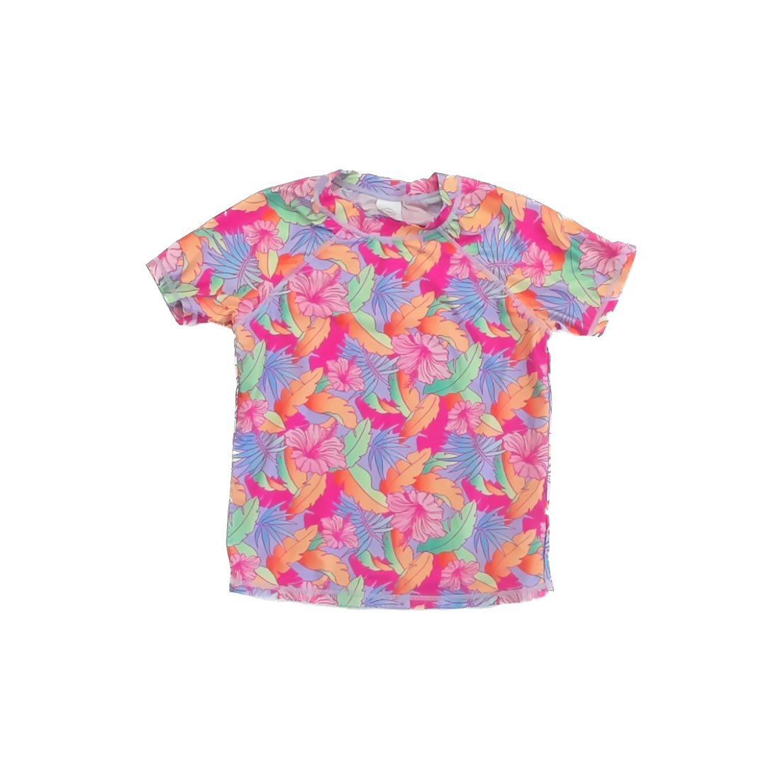 Wonder Nation Girls Pink Tropical Rashguard Size: 10-12 Years Pink Tropical