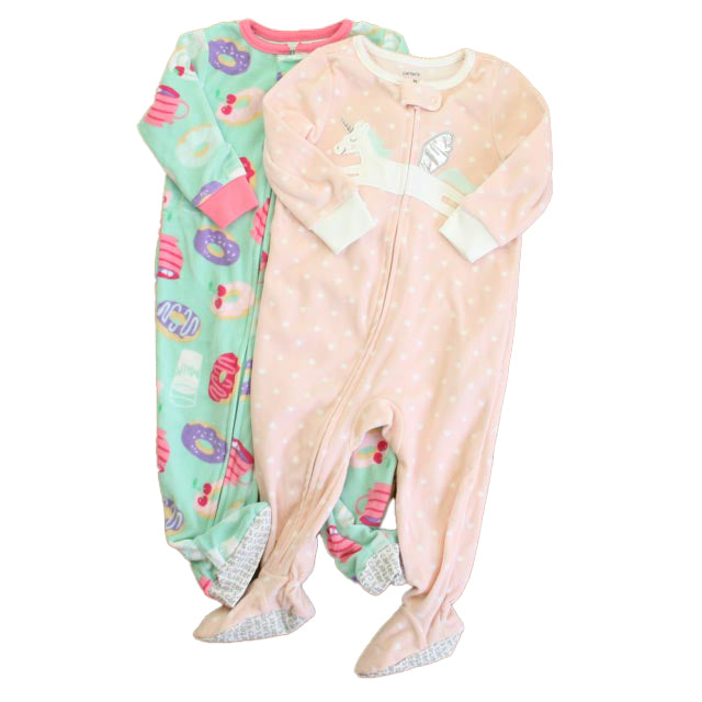 Carter's Girls Pink Unicorn | Aqua Donuts 1-piece footed Pajamas Size: 12 Months