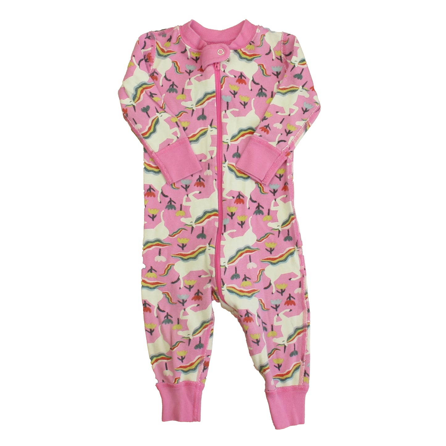 Hanna Andersson Girls Pink Unicorns 1-piece Non-footed Pajamas Size: 12-18 Months