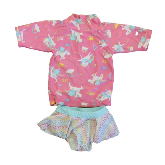 UV Skinz Girls Pink Unicorns 2-piece Swimsuit Size: 12-18 Months Pink Unicorns
