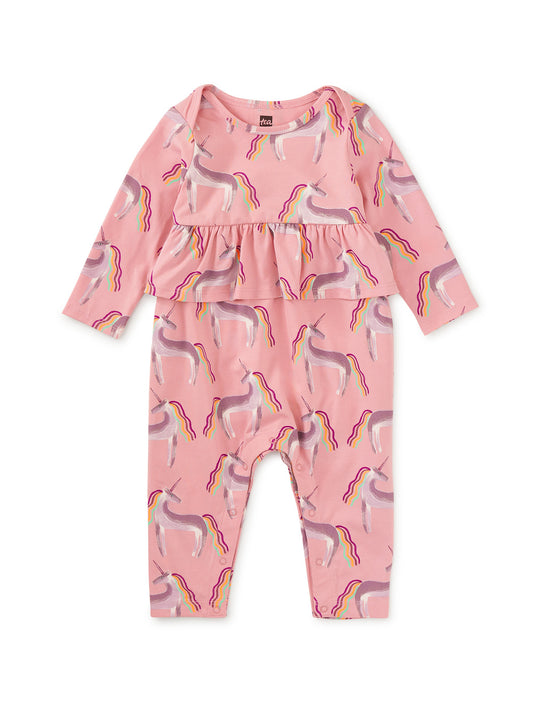 Tea Collection Girls Pink Unicorns Romper Size: 6-9 Months Pink Unicorns