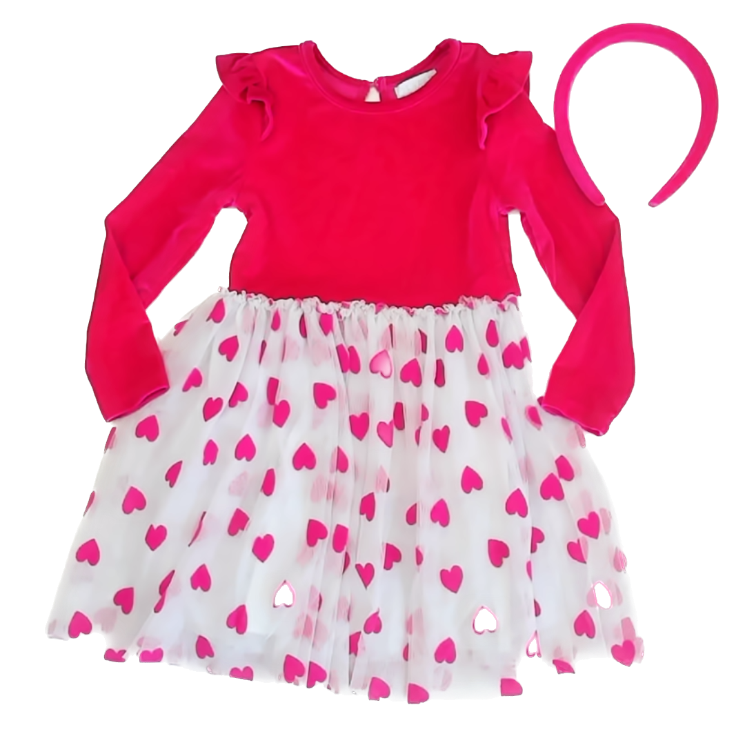 Btween Girls Pink Velour Hearts Dress Size: 4T Pink Velour Hearts