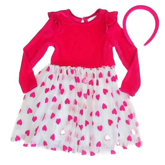 Btween Girls Pink Velour Hearts Dress Size: 4T Pink Velour Hearts