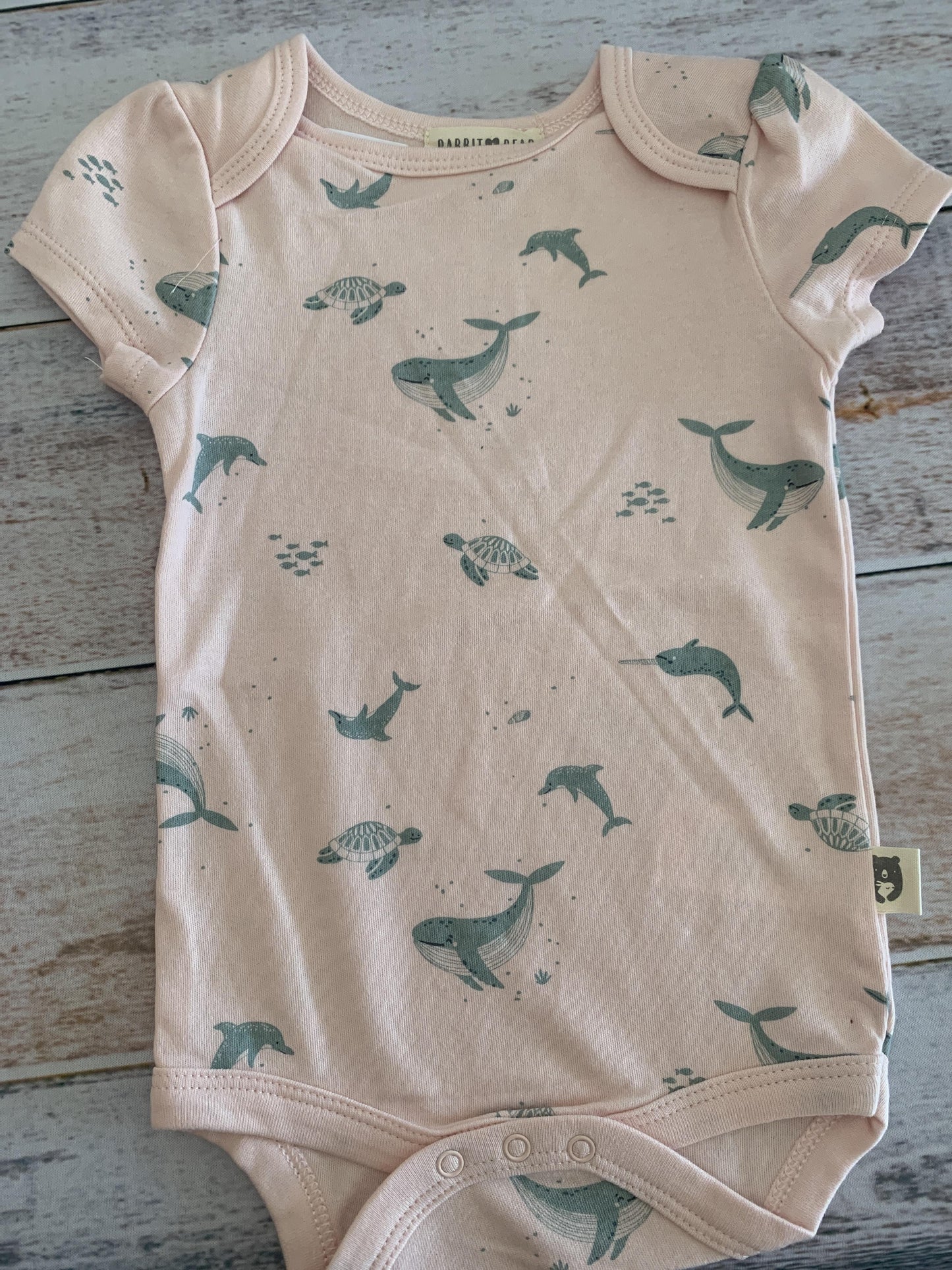 Rabbit Bear Girls pink | whales | Sea Animals Onesie Size: 6-9 months pink | whales | Sea Animals