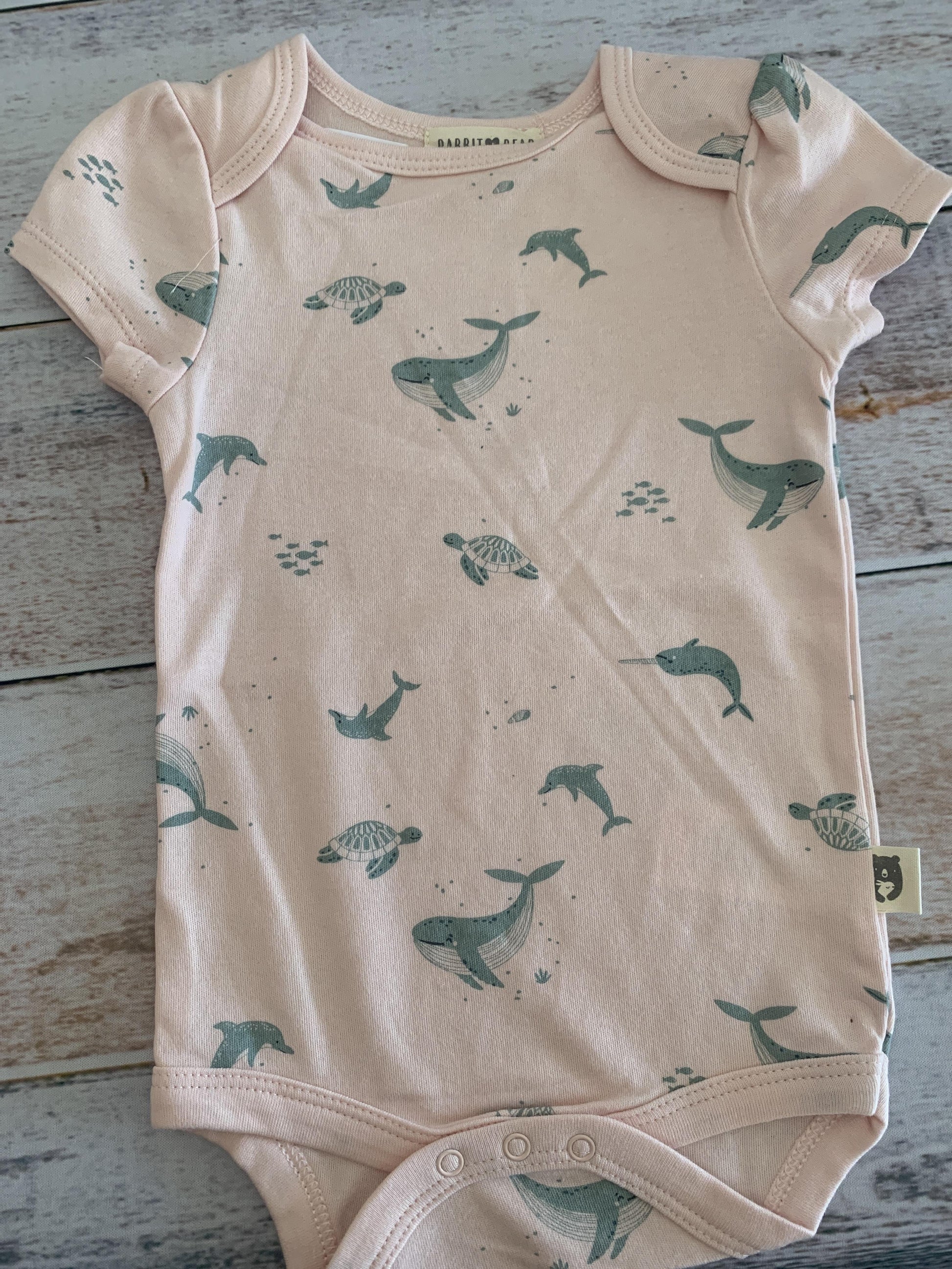 Rabbit Bear Girls pink | whales | Sea Animals Onesie Size: 6-9 months pink | whales | Sea Animals