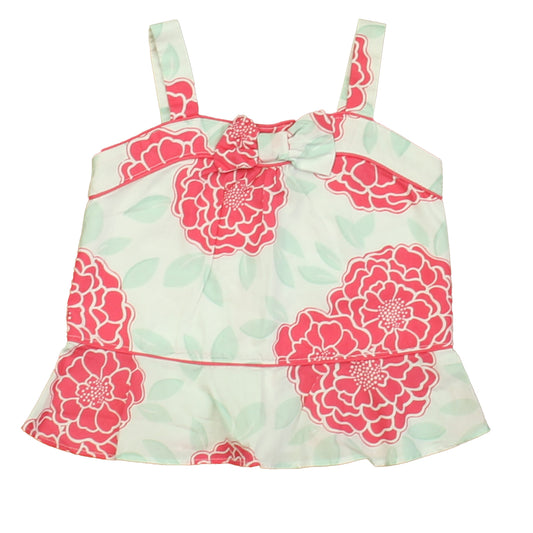 Janie and Jack Girls Pink | White | Aqua Floral Blouse Size: 12-18 Months