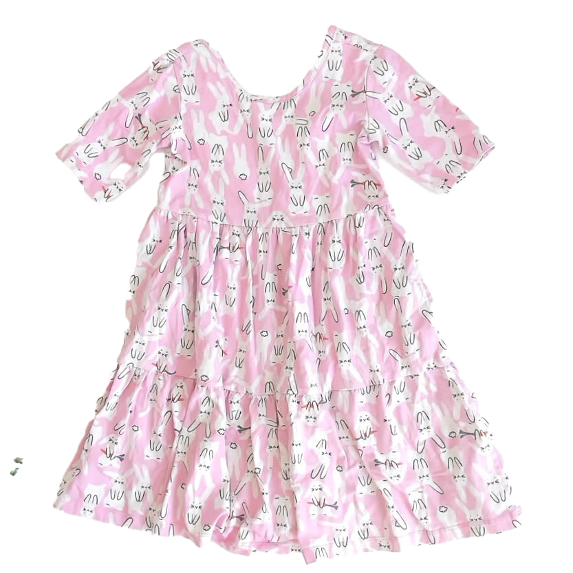 Hanna Andersson Girls Pink | White Bunnies Dress Size: 8 Years Pink | White Bunnies