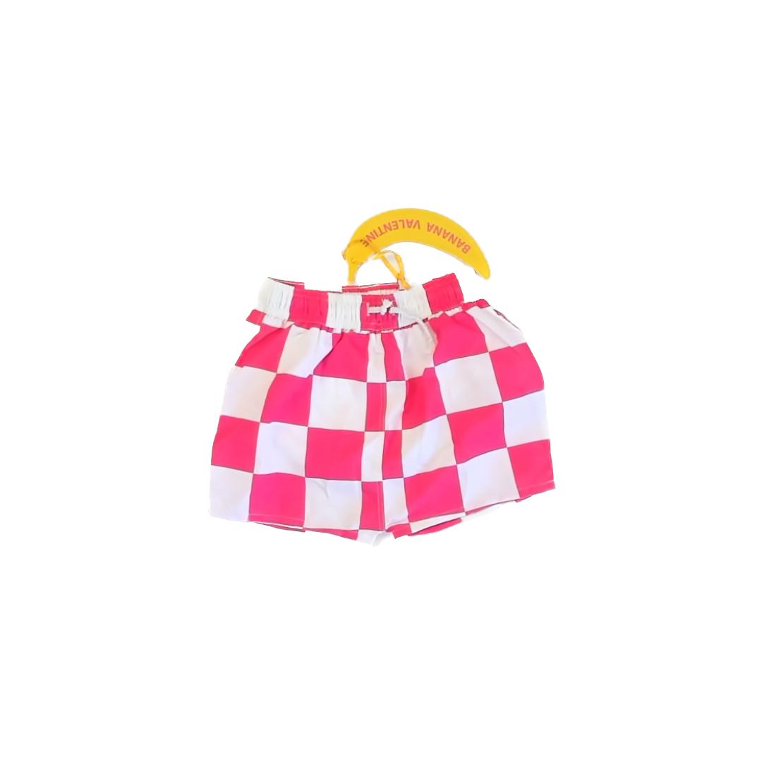 Banana Valentine Boys Pink White Checked Trunks Size: 8 Years Pink White Checked