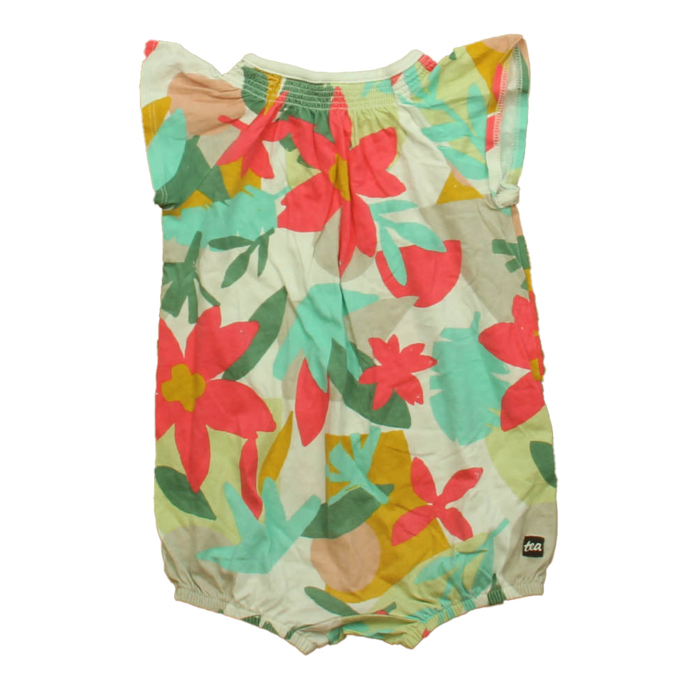 Tea Girls Pink | White | Green Floral Romper Size: 18-24 Months Pink | White | Green Floral