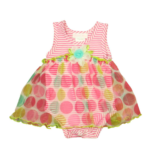 Bonnie Baby Girls Pink | White | Green Romper Size: 6-9 Months Pink | White | Green