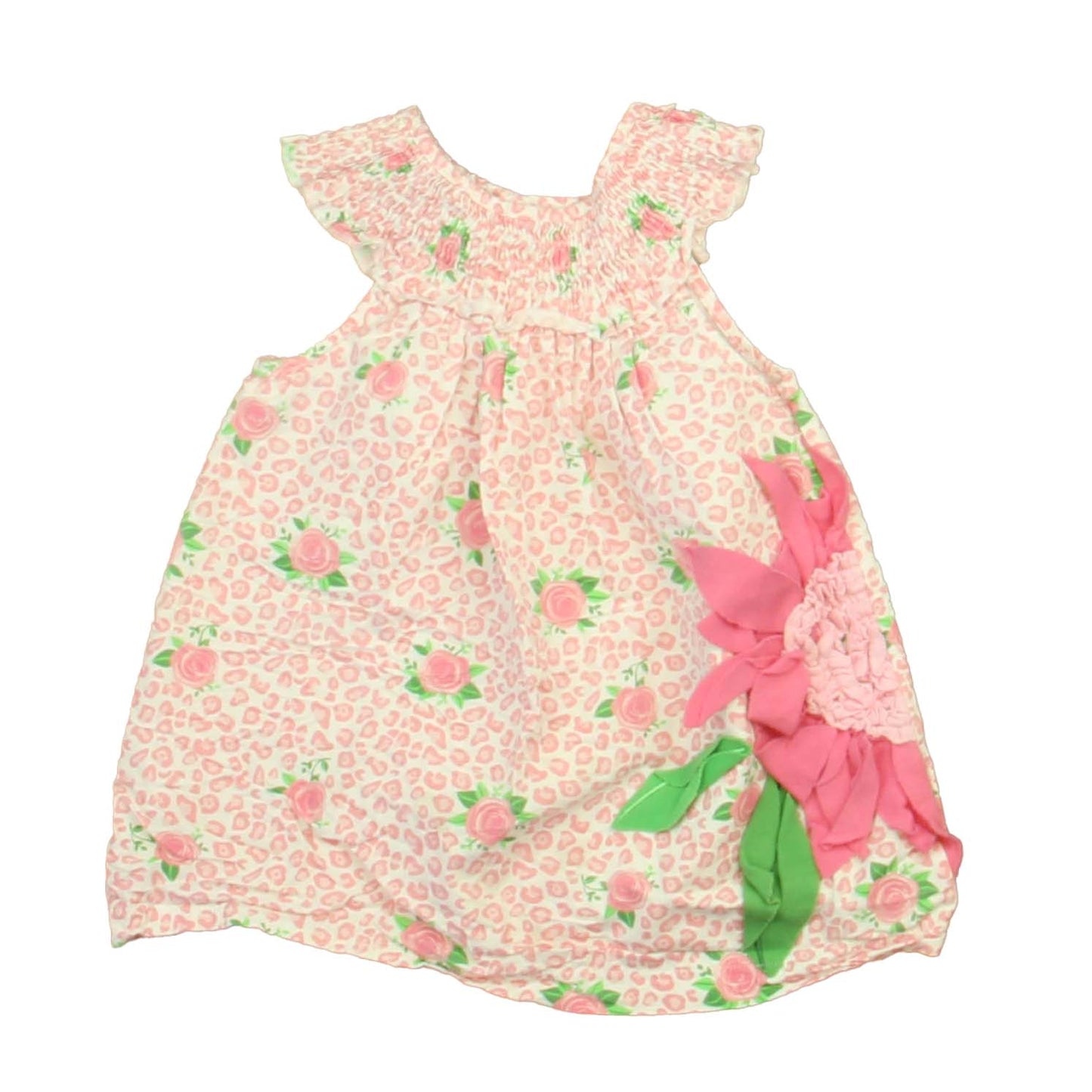 Mudpie Girls Pink | White | Green Dress Size: 12-18 Months Pink | White | Green