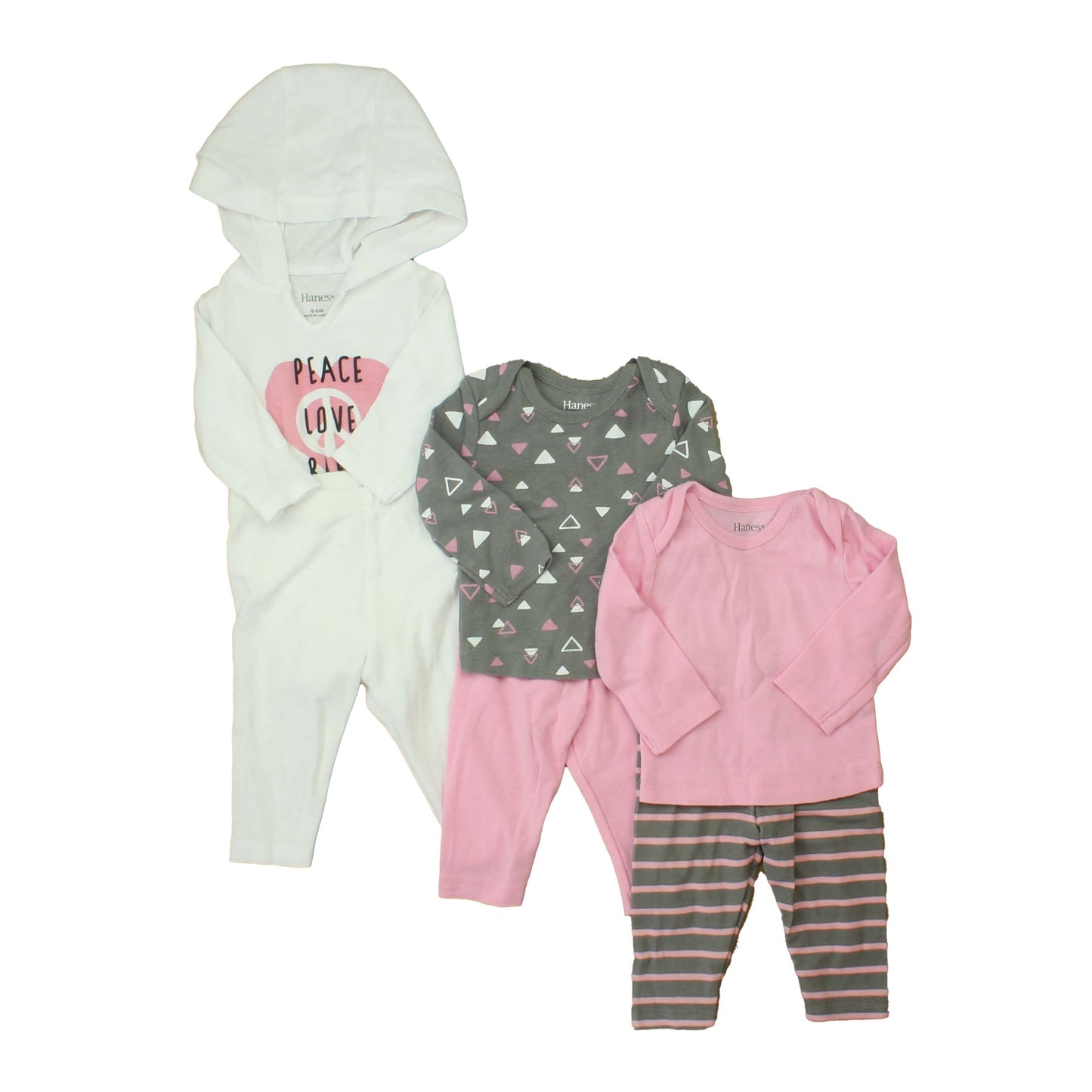 Hanes Girls Pink | White | Grey Apparel Sets Size: 0-6 Months Pink | White | Grey