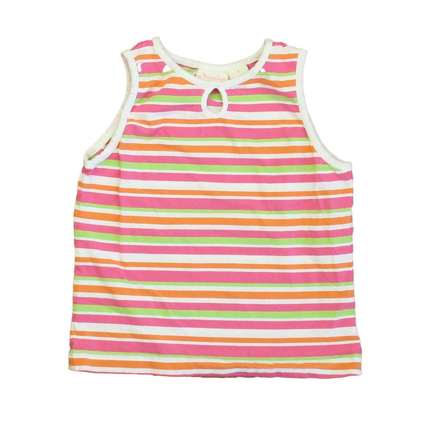 Hartstrings Girls Pink | White | Orange Stripe Tank Top Size: 7 Years