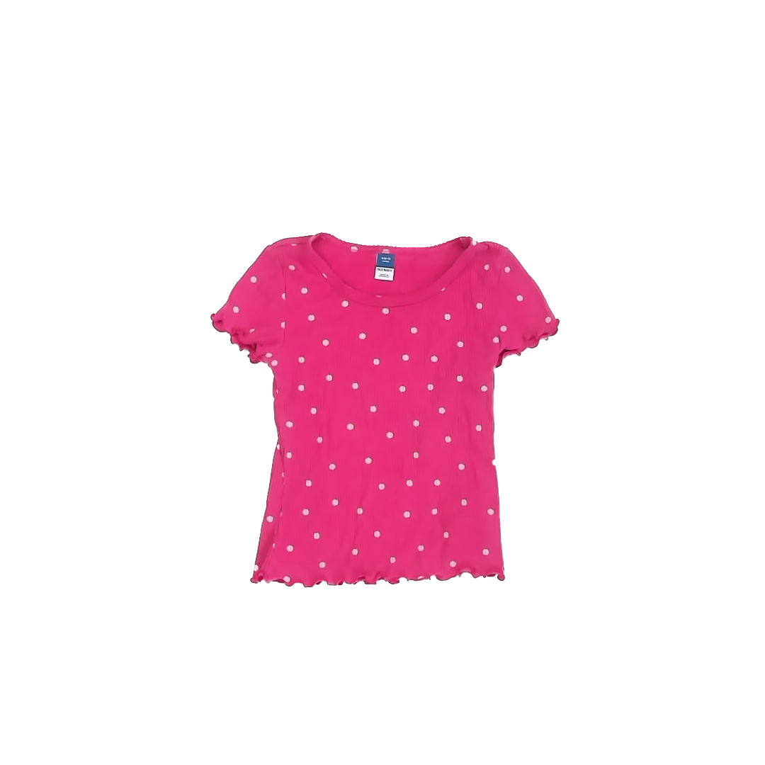 Old Navy Girls Pink | White Polka Dot Short Sleeve Shirt Size: S (6-7) Pink | White Polka Dot