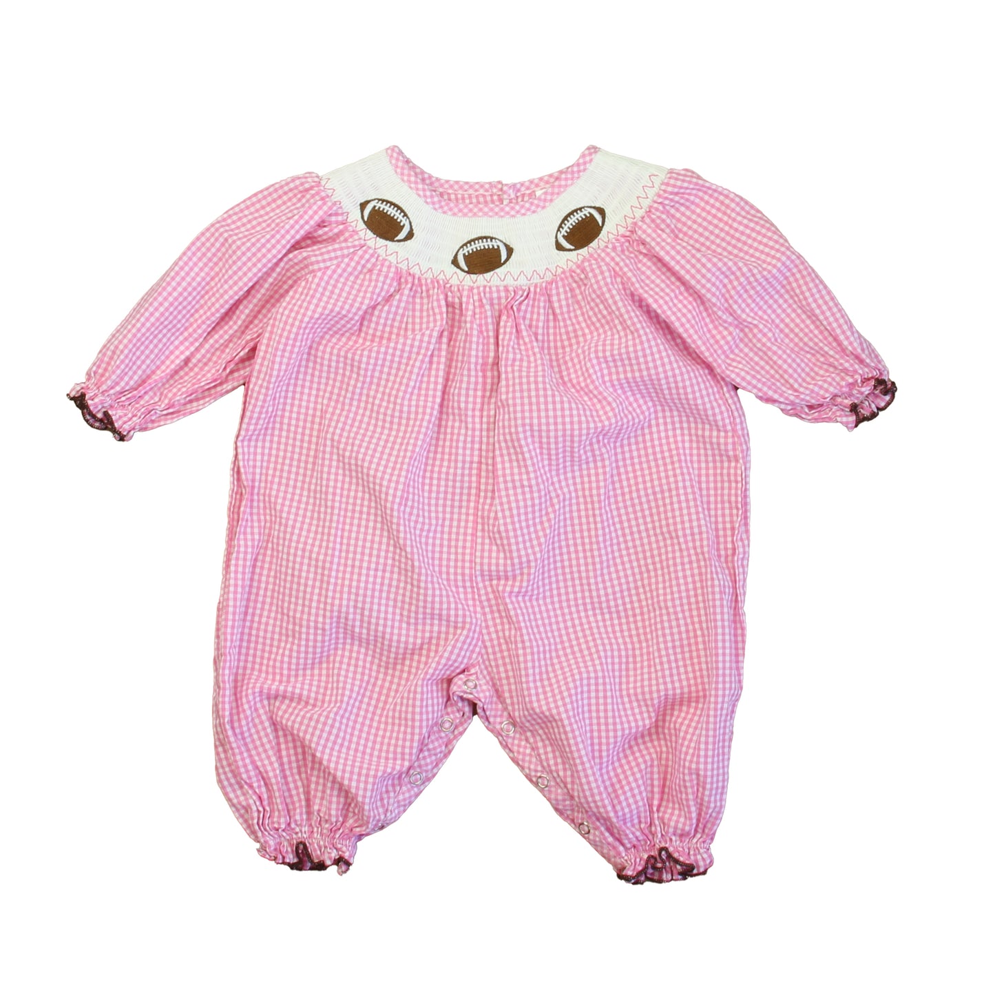 Unknown Brand Girls Pink | White Smocked Football Long Sleeve Outfit Size: 12 Months