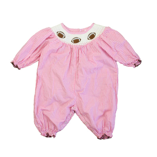 Unknown Brand Girls Pink | White Smocked Football Long Sleeve Outfit Size: 12 Months