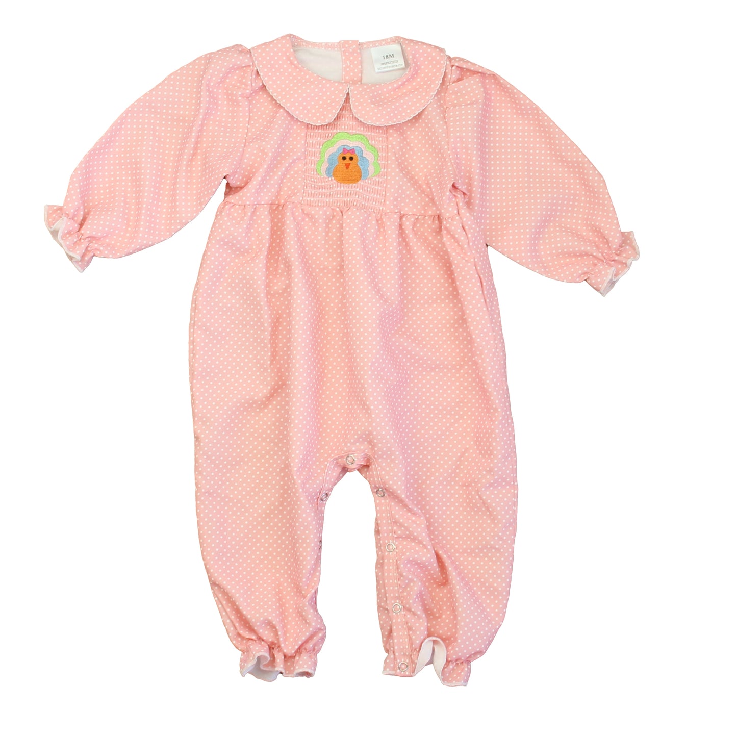 Unknown Brand Girls Pink | White Smocked Turkey Long Sleeve Outfit Size: 18 Months