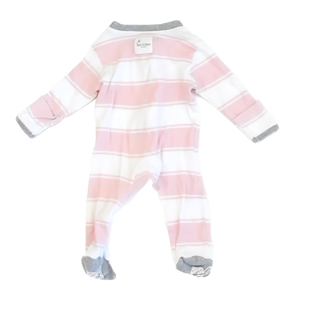 Burt's Bees Girls Pink & White Stripe 1-piece footed Pajamas Size: Newborn Pink & White Stripe