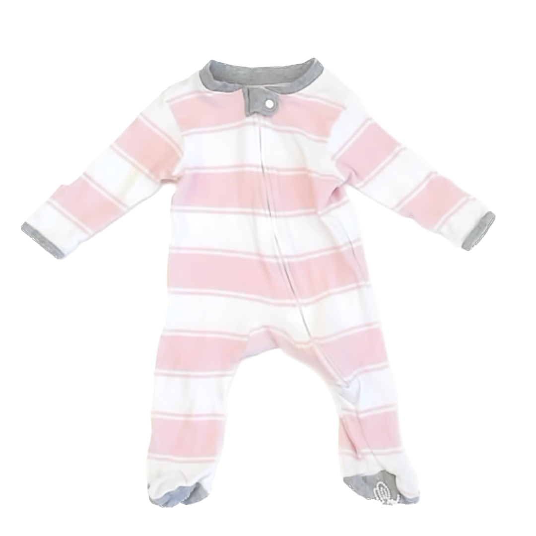 Burt's Bees Girls Pink & White Stripe 1-piece footed Pajamas Size: Newborn Pink & White Stripe