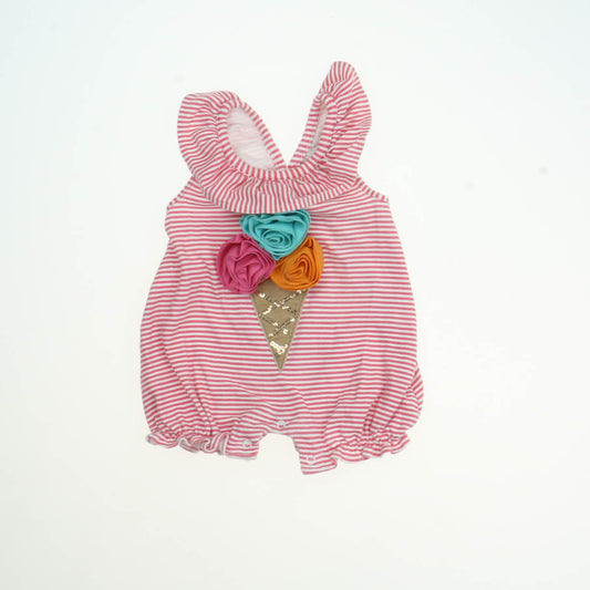 Mudpie Girls Pink & White Striped Romper Size: 9-12 Months Pink & White Striped