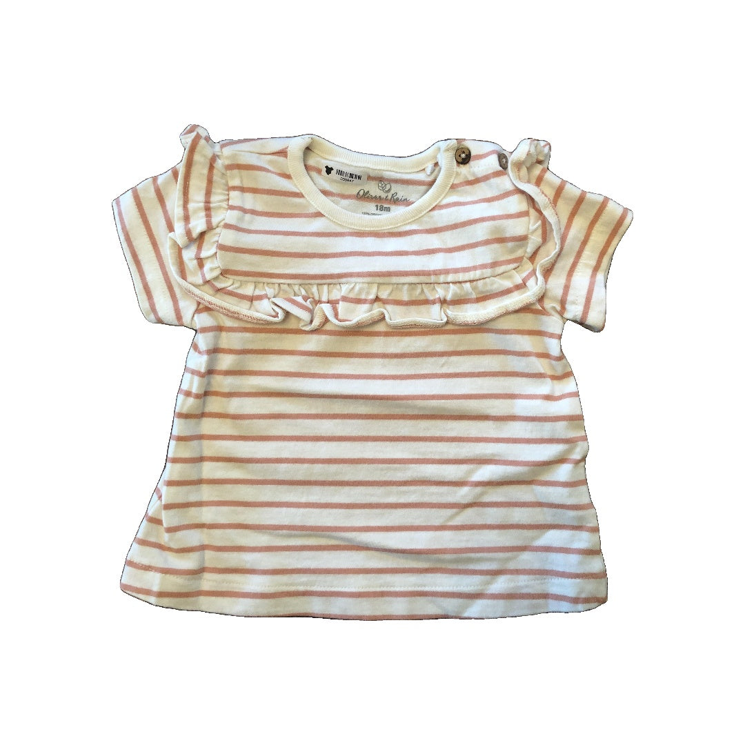 Oliver & Rain Girls pink | White | Striped T-Shirt Size: 18 months pink | White | Striped